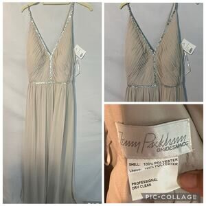 Jenny Packham Ball Gown Size 14 Chiffon Pleated Oyster Rhinestone NWT